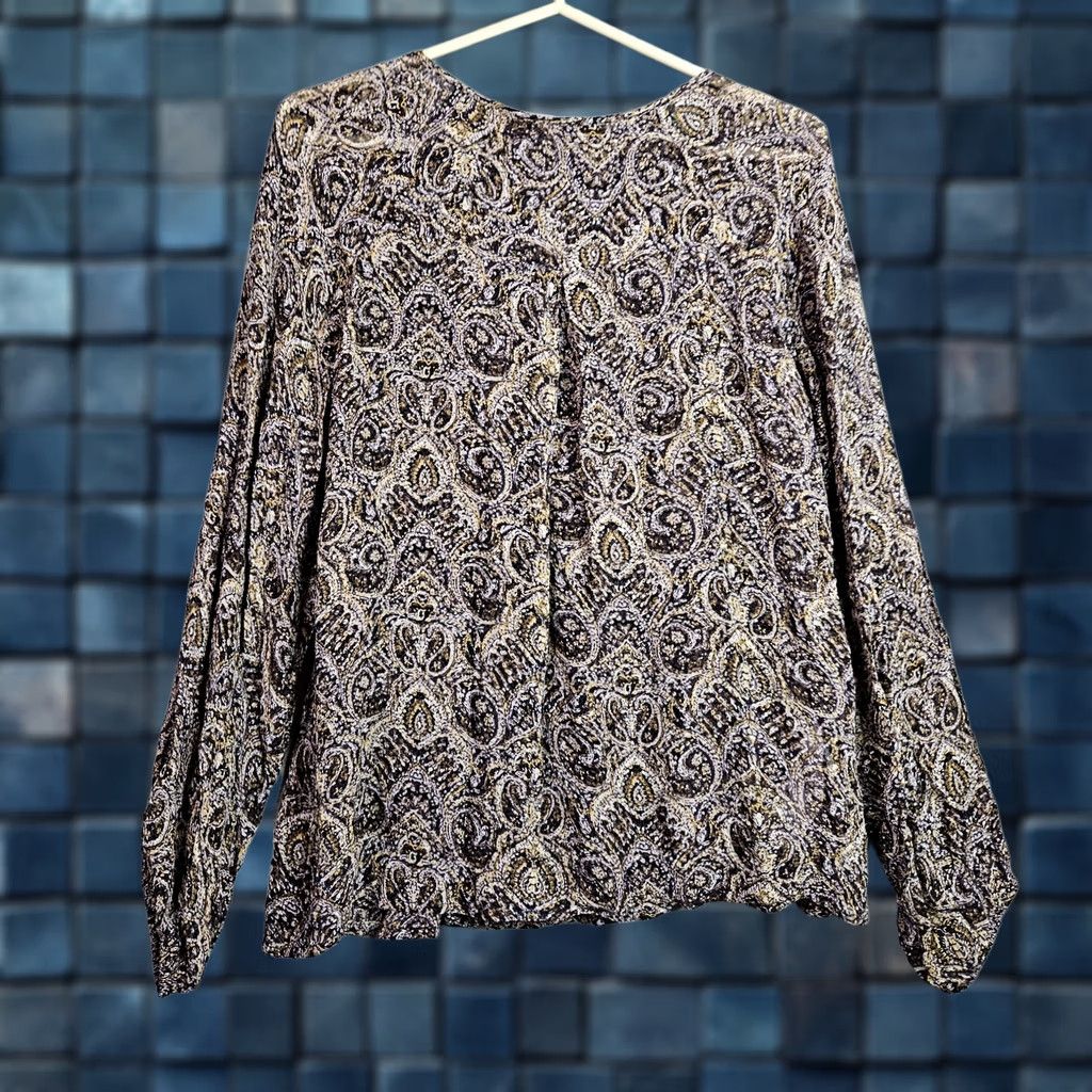 Vintage Promod Women Paisley Blouse Long Sleeve Boho Peasant Top Brown Yellow Sz 10 NEW Size L / US 10 / IT 46 - 1 Thumbnail