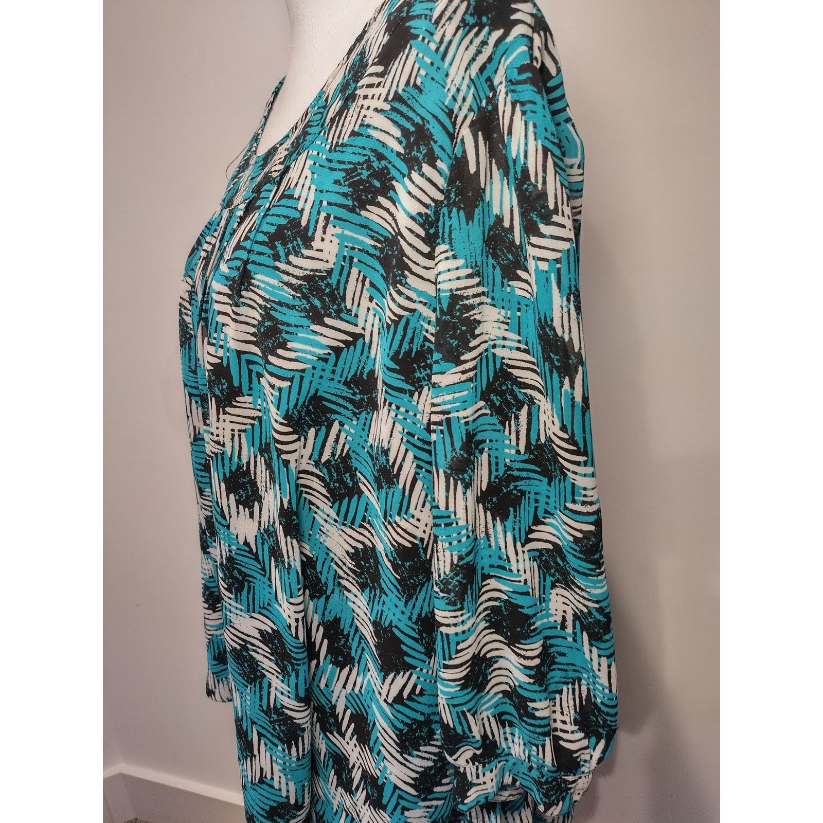 Covington Covington Women 3/4 Sleeve Top Blouse Scoop Neck Blue Black Size XXL / US 16-18 / IT 52-54 - 5 Thumbnail