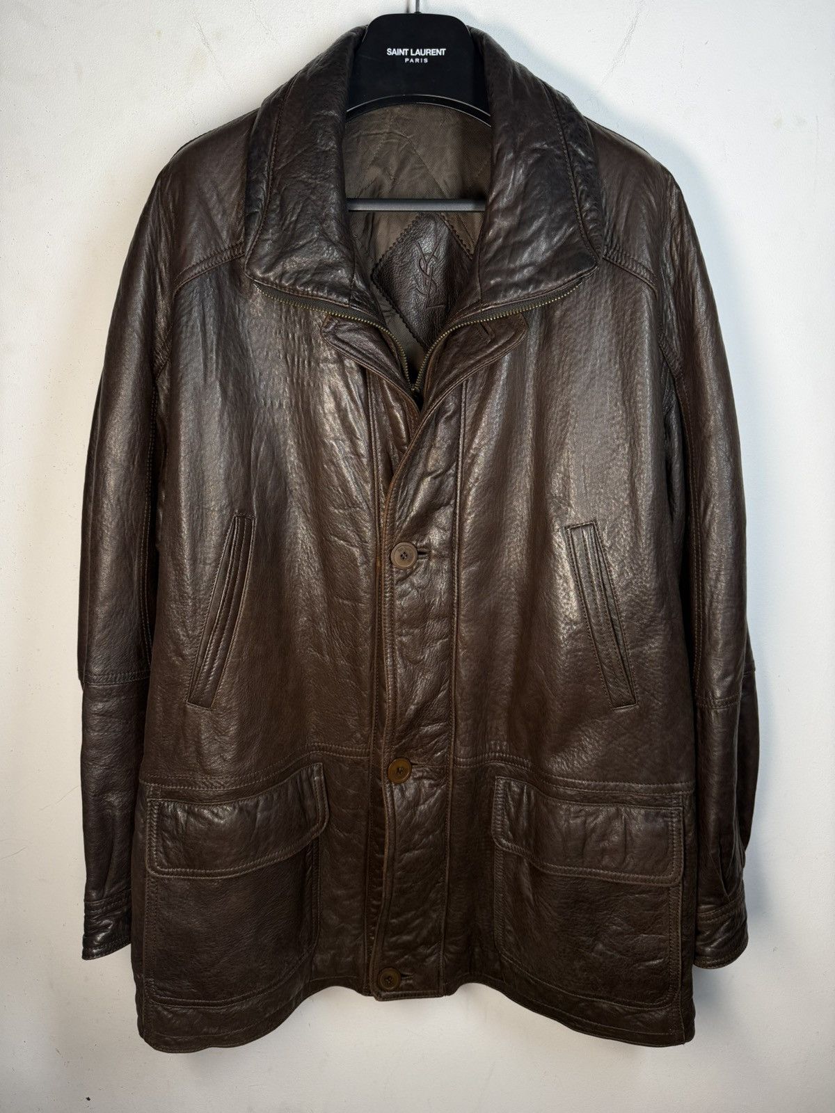 Yves Saint Laurent 90s Napa Leather YSL Jacket Soft Brown Warm Coat Long Size US L / EU 52-54 / 3 - 1 Thumbnail