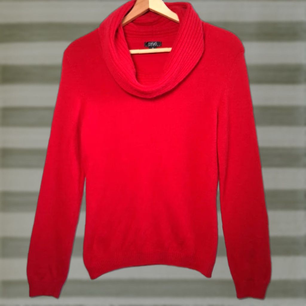 Vintage Prive Cashmere Sweater Women M Red Cowl Neck Soft Knit Pullover Long Sleeve Classic Knit Casual Winter Fall Spring Size M / US 6-8 / IT 42-44 - 1 Thumbnail