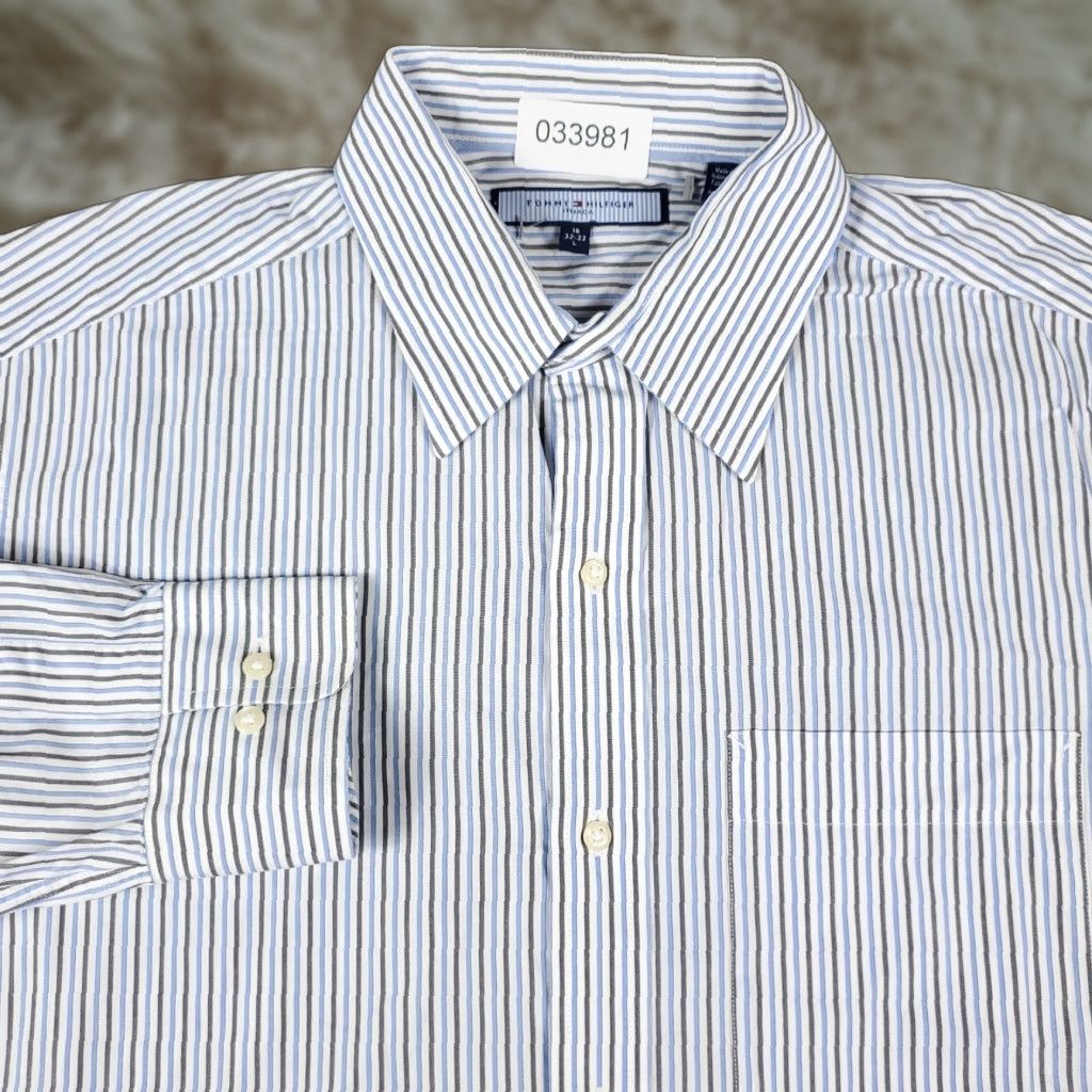 Tommy Hilfiger Tommy Hilfiger Shirt Mens Large Blue Striped Casual Button Up Long Sleeve Size US L / EU 52-54 / 3 - 1 Thumbnail