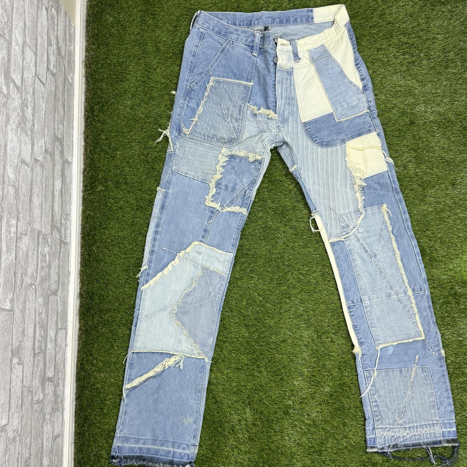 The Unbranded Brand Patchwork Distressed Denim Jeans Size US 30 / EU 46 - 3 Thumbnail