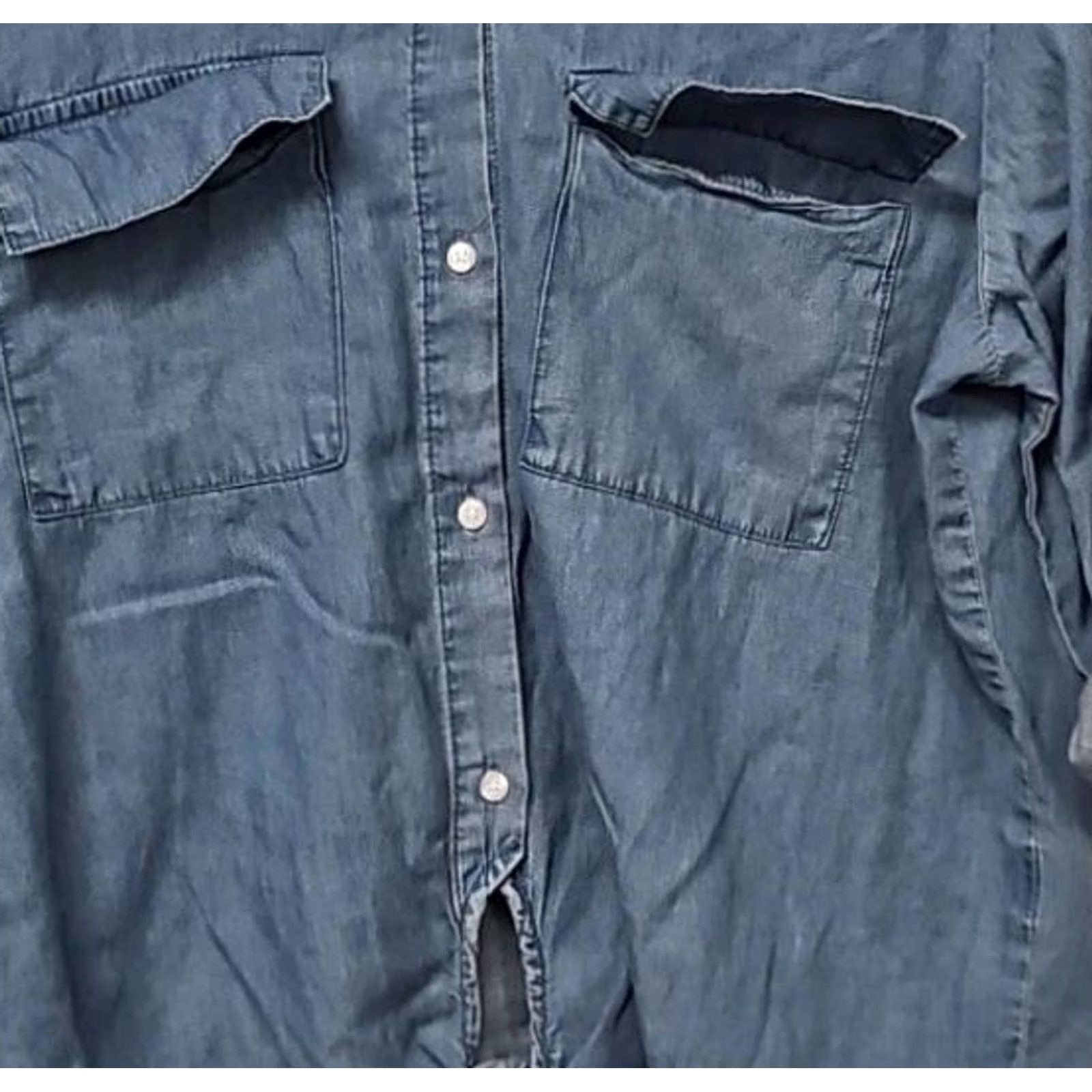 Denime Y2K Chambray Tie Front Crop Shirt Womens XL Lyocell Denim Soft Lightweight Shirt Size XL / US 12-14 / IT 48-50 - 4 Thumbnail