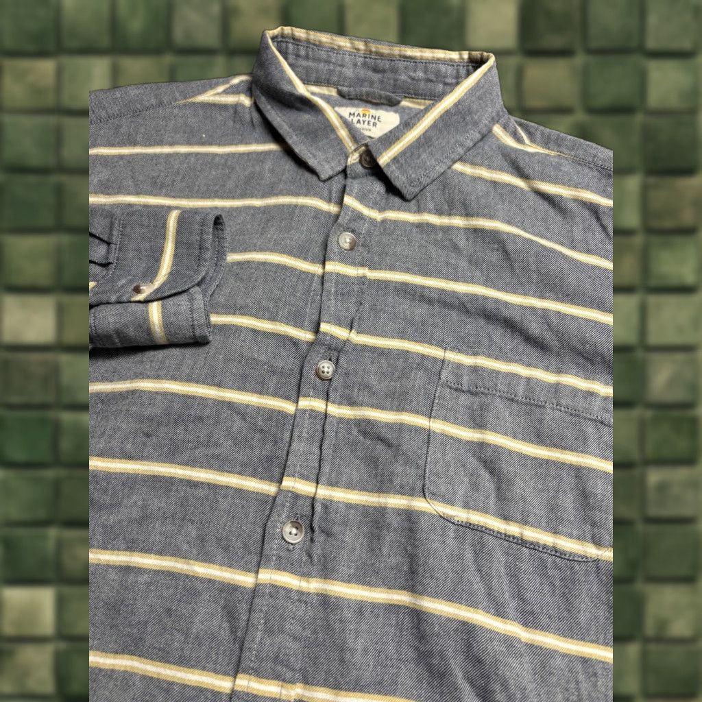 Marine Layer Marine Layer Shirt Mens M Blue Yellow Stripe Button-Up Short Sleeve Cotton Spun? Size US M / EU 48-50 / 2 - 1 Thumbnail
