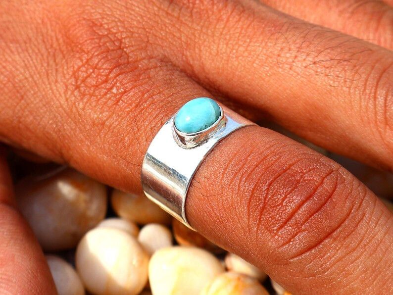 Handmade Larimar Ring, Handmade Band Ring, February Birthstone Gift Size ONE SIZE - 9 Thumbnail