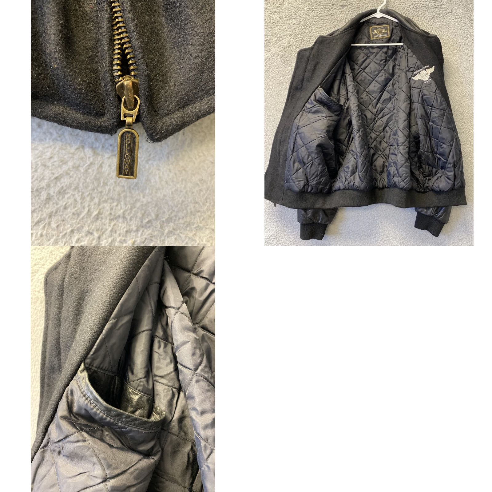 Holloway VINTAGE Holloway Varsity Jacket Mens Large Black Faux Leather 90s Size US L / EU 52-54 / 3 - 8 Thumbnail