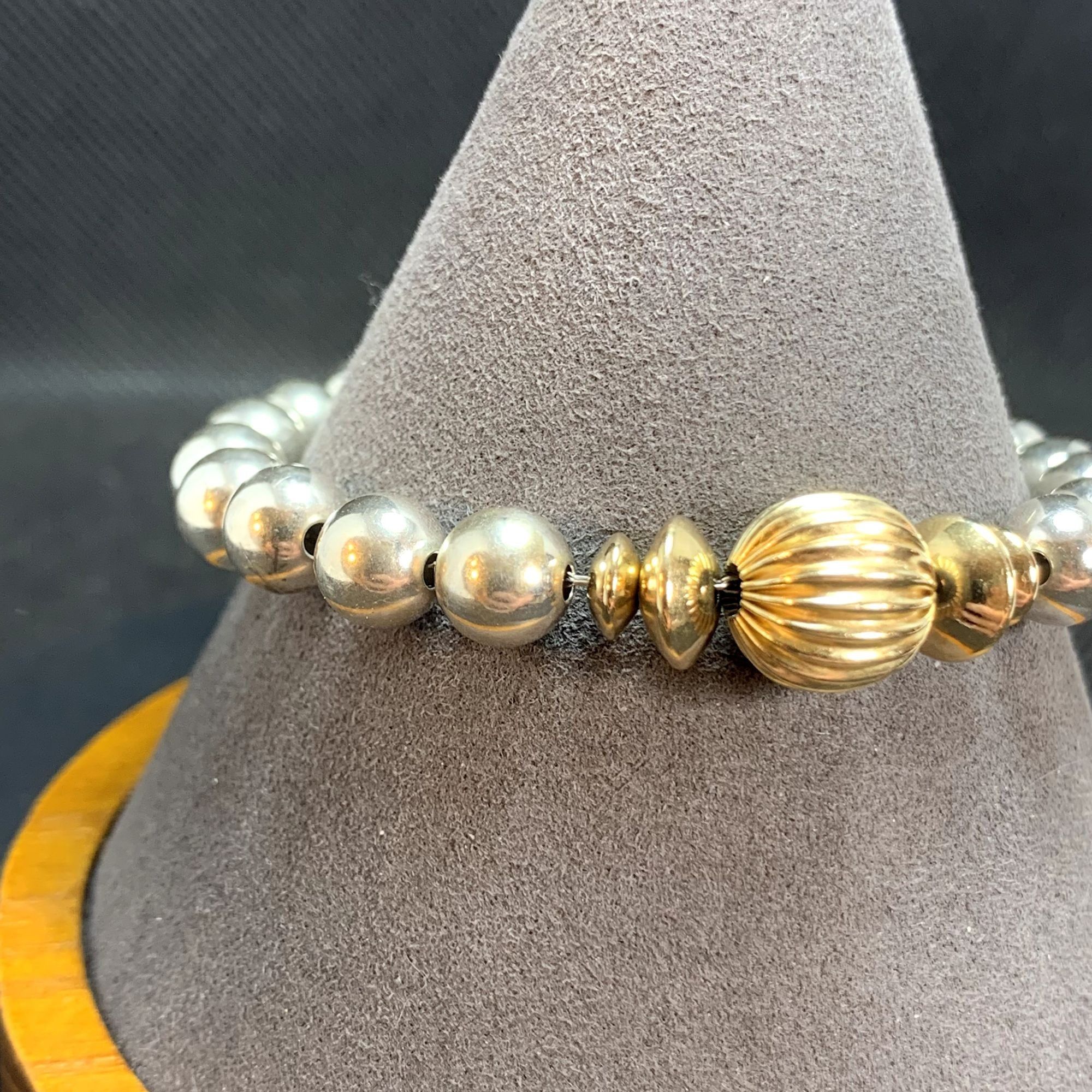 Other VTG Two Tone Solid Sterling Silver 925 Beaded Bracelet Size Size ONE SIZE - 4 Thumbnail
