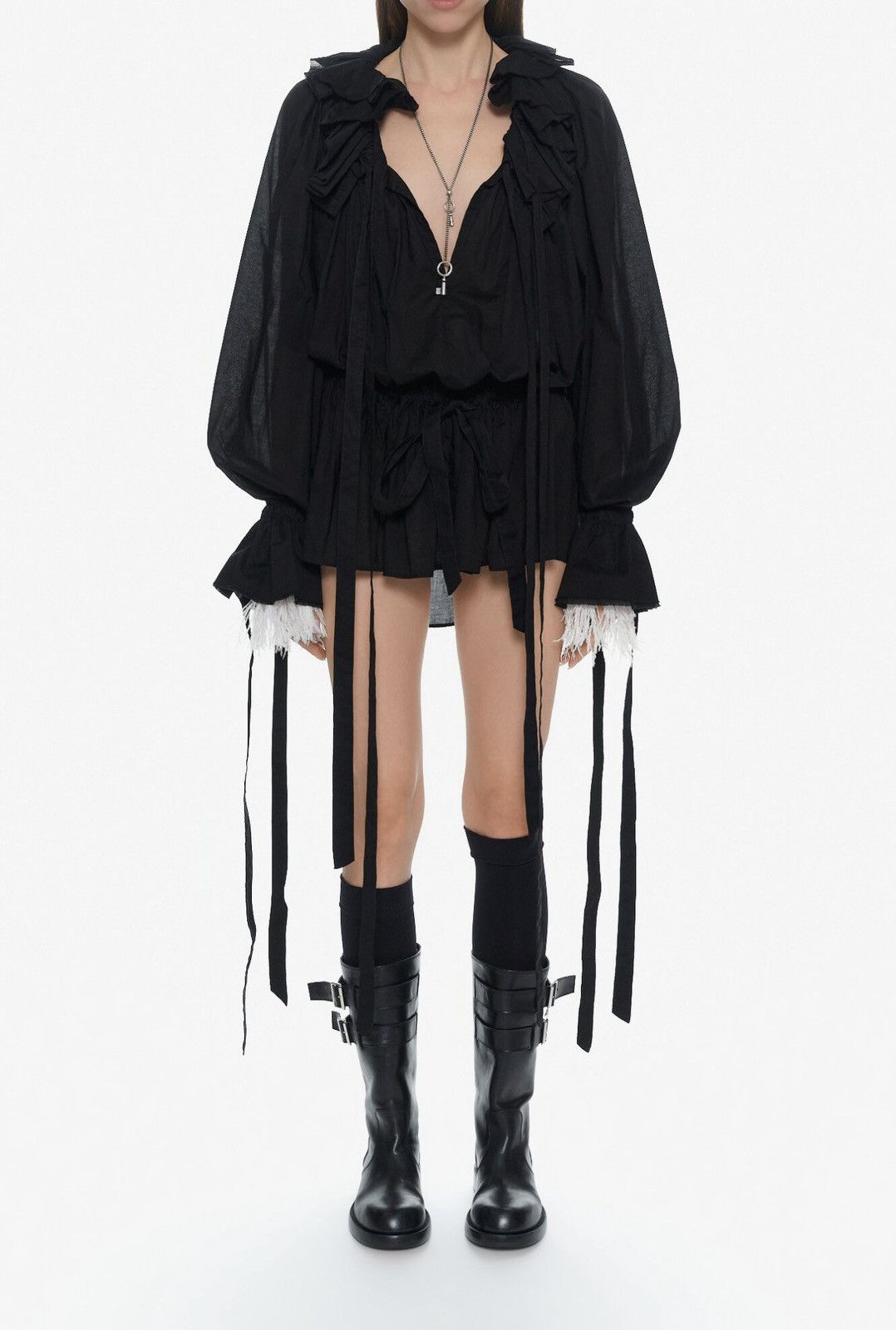 Ann Demeulemeester Last Ann Demeulemeester Bregje Ruffled Black Mini Dress Size XXS / US 00 / IT 34 - 1 Thumbnail