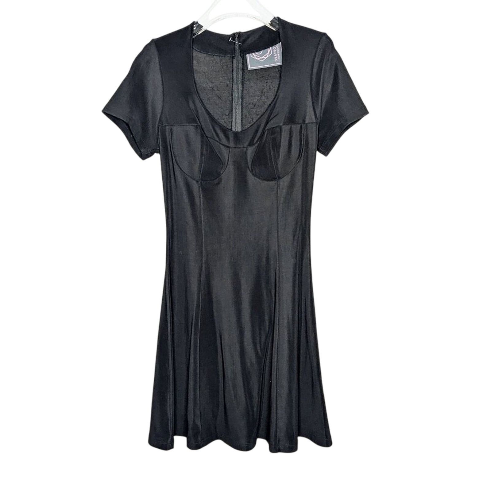 Carabella Vintage 90's Black Fit Flare Mini Dress Scoop Neck