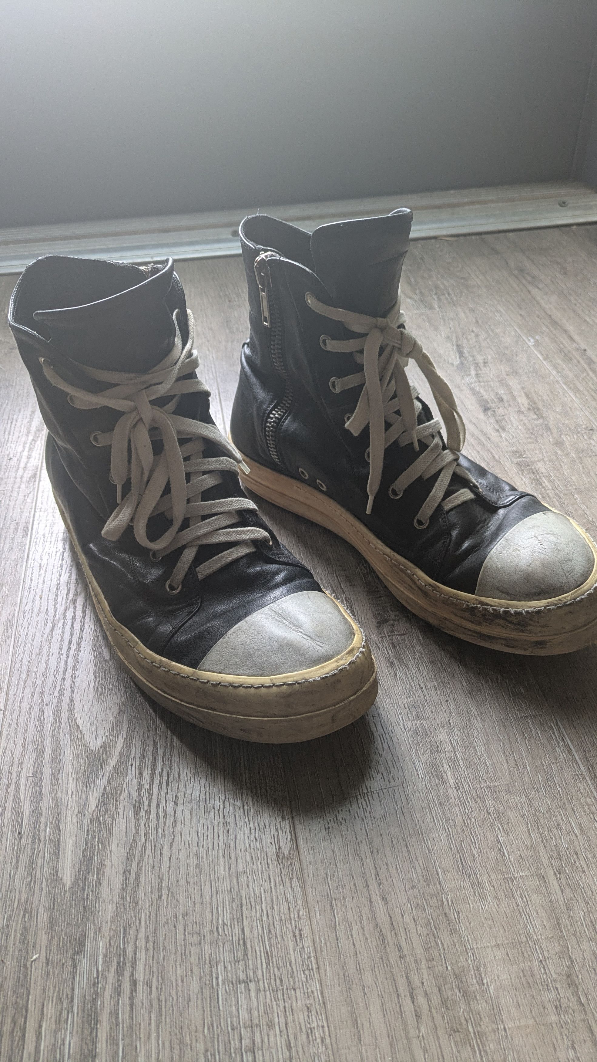 Rick Owens OG Black Leather Ramones Size US 11 / EU 44 - 2 Thumbnail