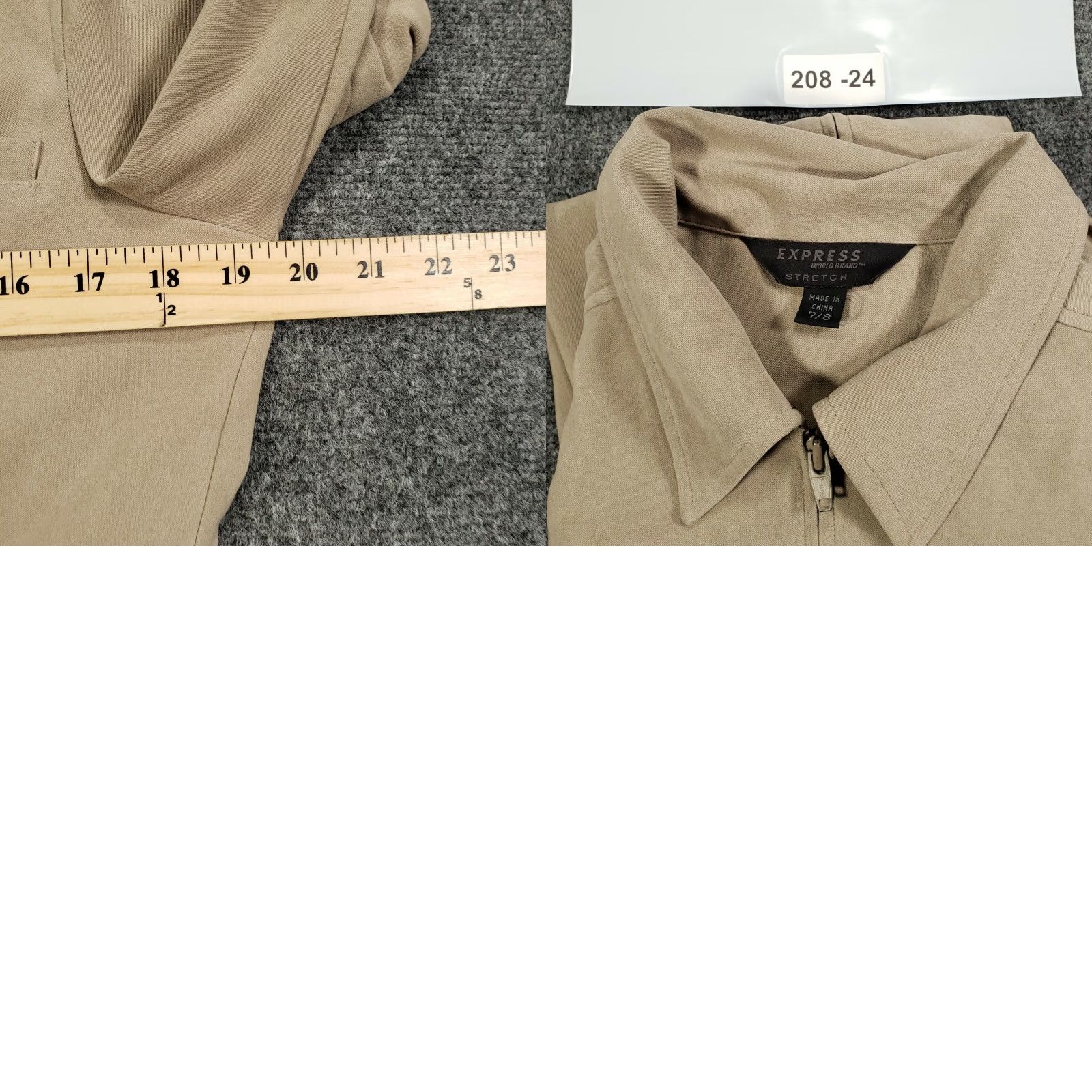 Express Express Jacket Womens 7/8 Khaki Full Zip Stretch Collared Long Sleeve Faux Suede Beige XS-XL Solid Zipper Casual Size M / US 6-8 / IT 42-44 - 8 Thumbnail