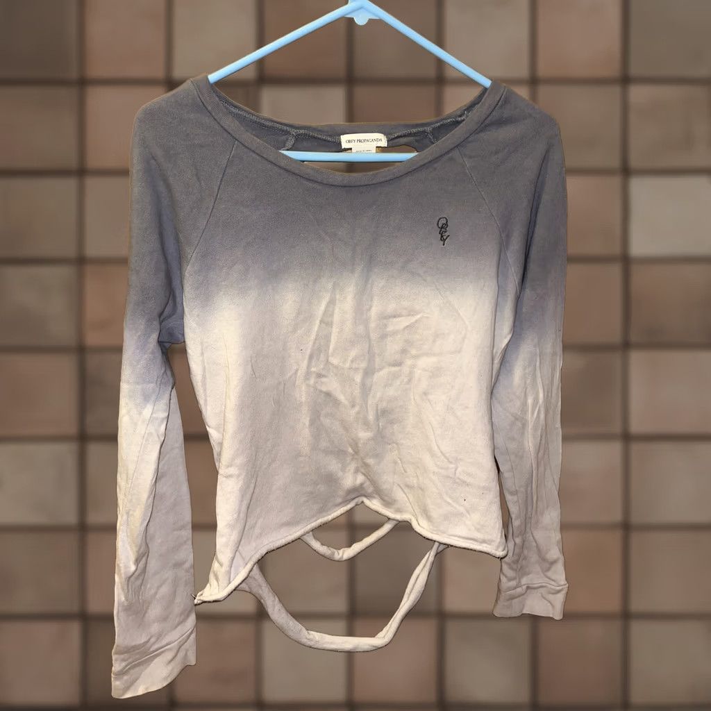 Obey OBEY Sweatshirt Womens XS Ombré Gray To Cream Back Slit 80s Flash Dance Knit Pullover Shirt Girls Size XS / US 0-2 / IT 36-38 - 1 Thumbnail