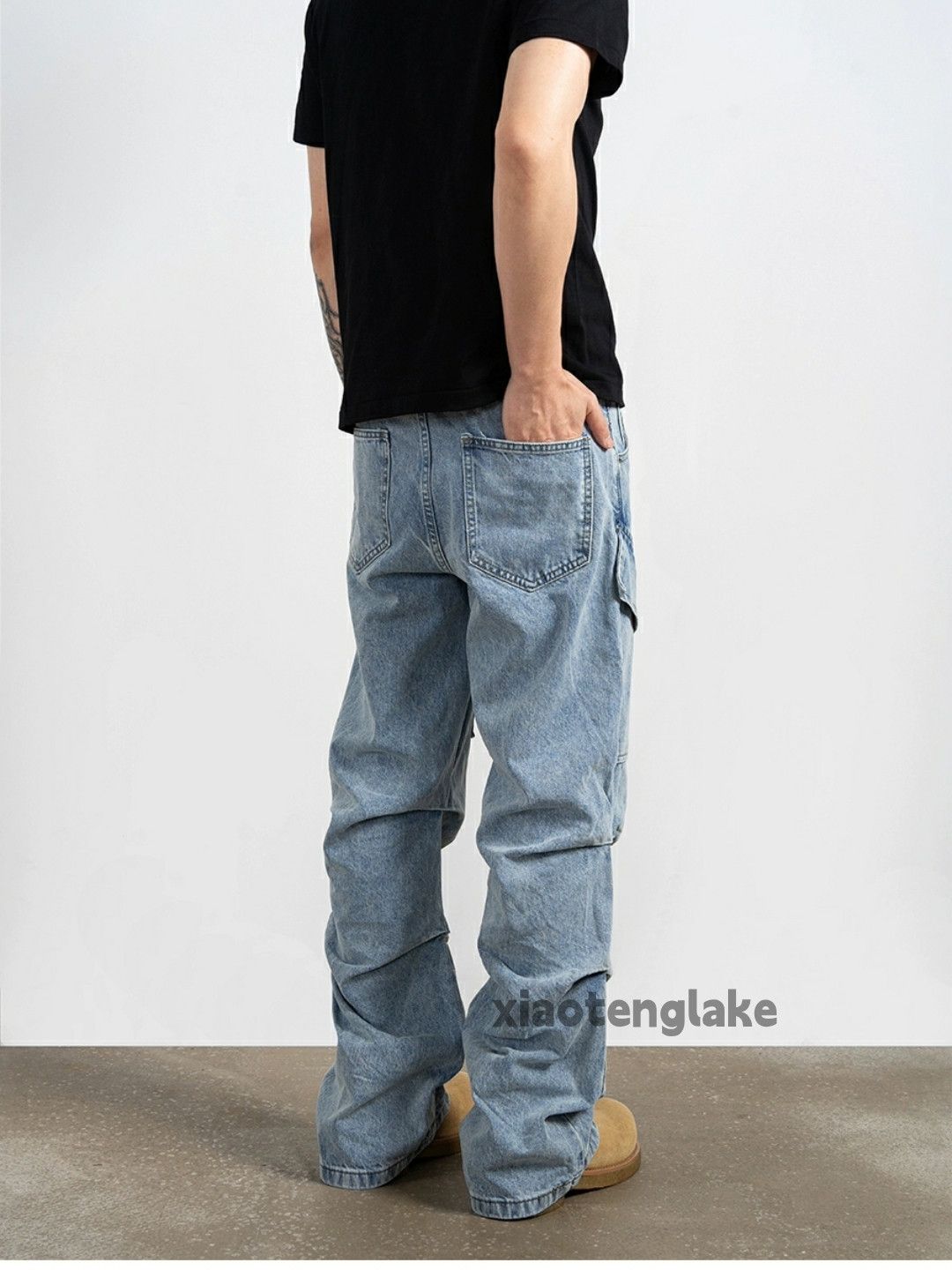 Jean × Vintage washed faded pleated yuppie bootcut cargo jeans Size US 28 / EU 44 - 6 Thumbnail