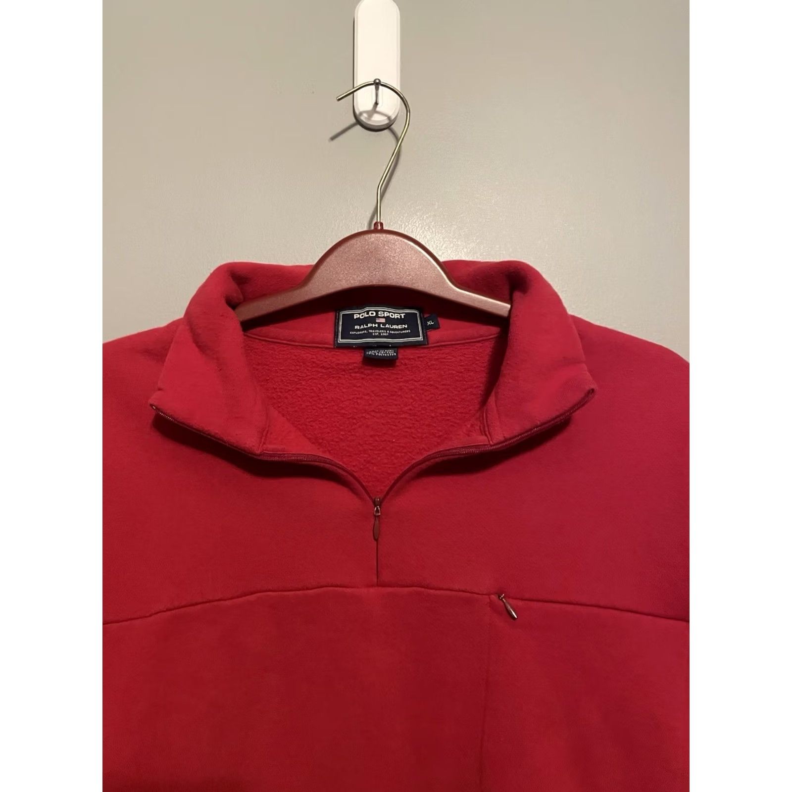 Ralph Lauren VINTAGE Polo Sport Ralph Lauren Women’s Quarter Zip Red Size XL Pullover Knit Sweater with Logo Zipper Size XL / US 12-14 / IT 48-50 - 2 Thumbnail