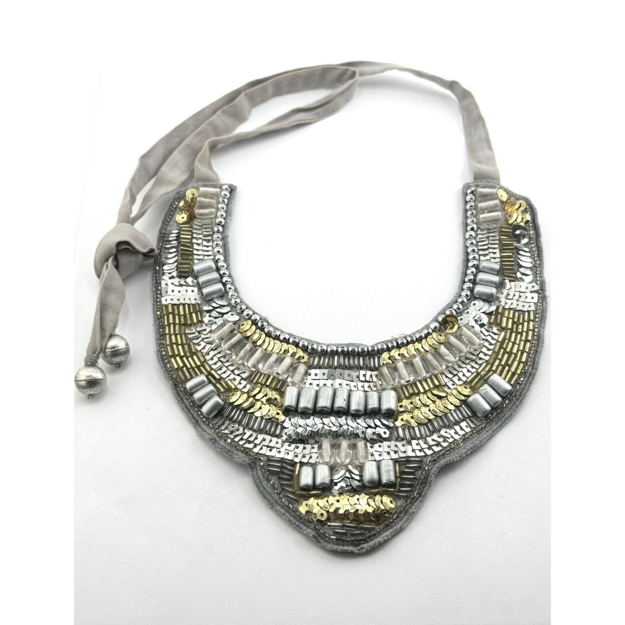 Fabric jeweled sequin beaded collar necklace