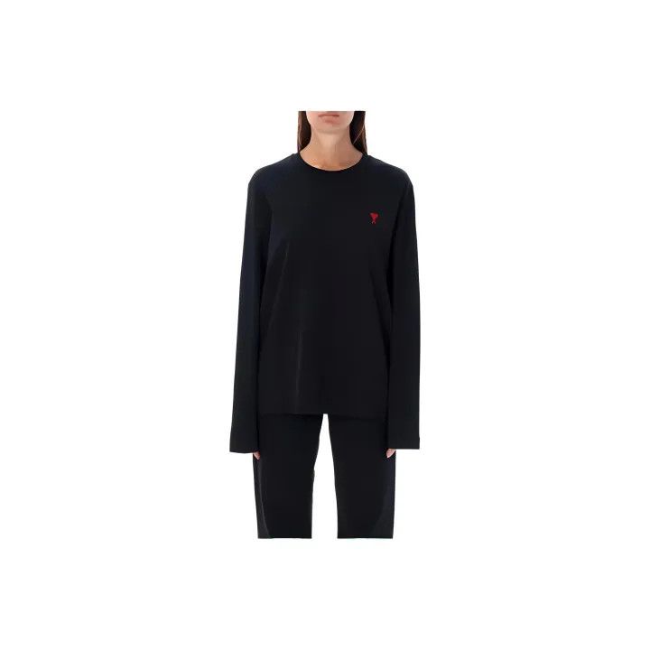 AMI AMIPARIS Black Embroidered Logo Long Sleeve T-Shirt 0079 Size XL / US 12-14 / IT 48-50 - 1 Thumbnail