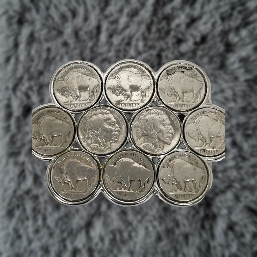 Vintage 1970s Buffalo Nickel Belt Buckle 1930s Coin Collection Unisex Adults Silver Tone Classic