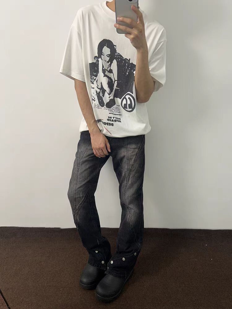 Japanese Brand × Jean Washed Black Studded Design Baggy Jeans Size US 30 / EU 46 - 4 Thumbnail