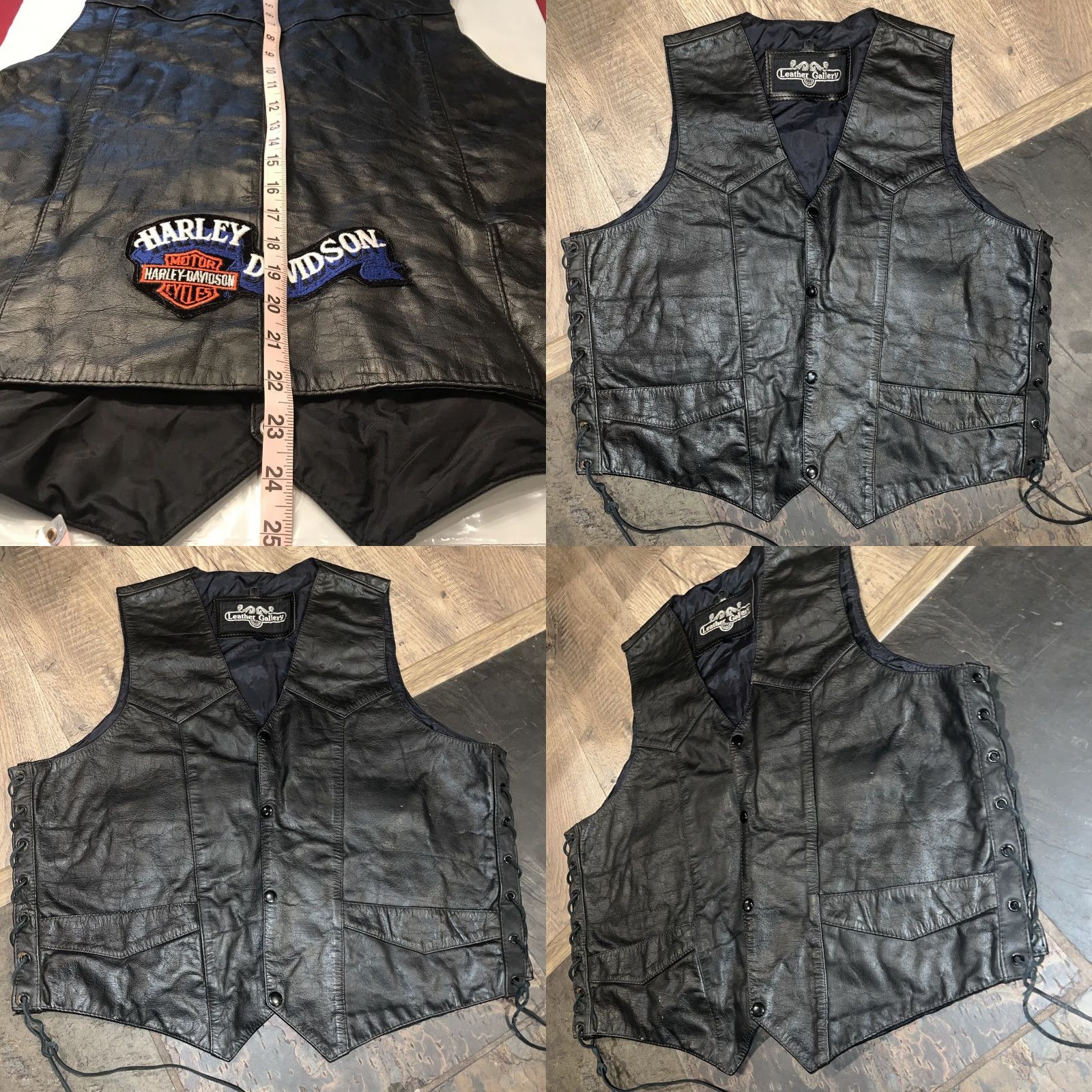 Harley Davidson Harley-Davidson BLACK Leather BIKER VEST 2XL Size 50 Snaps Lace Up Nylon Lined Mens Vest Side Lacing Pockets HD Patch Back Vintage Size US XXL / EU 58 / 5 - 9 Thumbnail