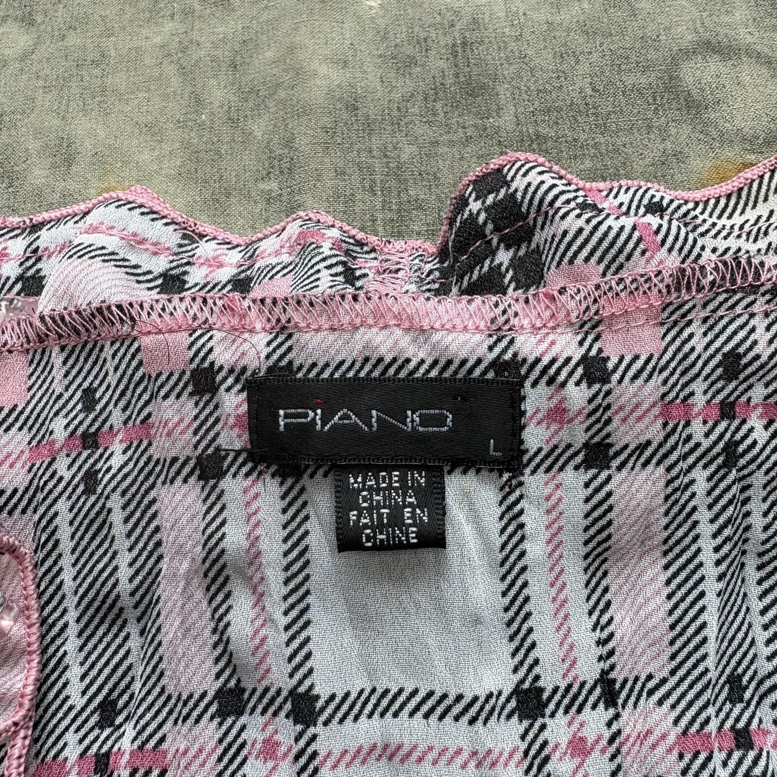 Vintage Vintage Y2K Pink Plaid Pleated Ruffled Rose Beaded Blouse Size L / US 10 / IT 46 - 3 Thumbnail