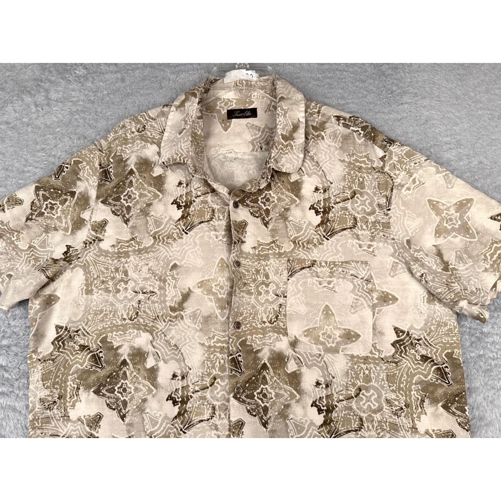 Tasso Elba Tasso Elba Shirt Adult 2XL Beige Floral Geometric Button Up Silk Blend Navy? Size US XXL / EU 58 / 5 - 6 Thumbnail