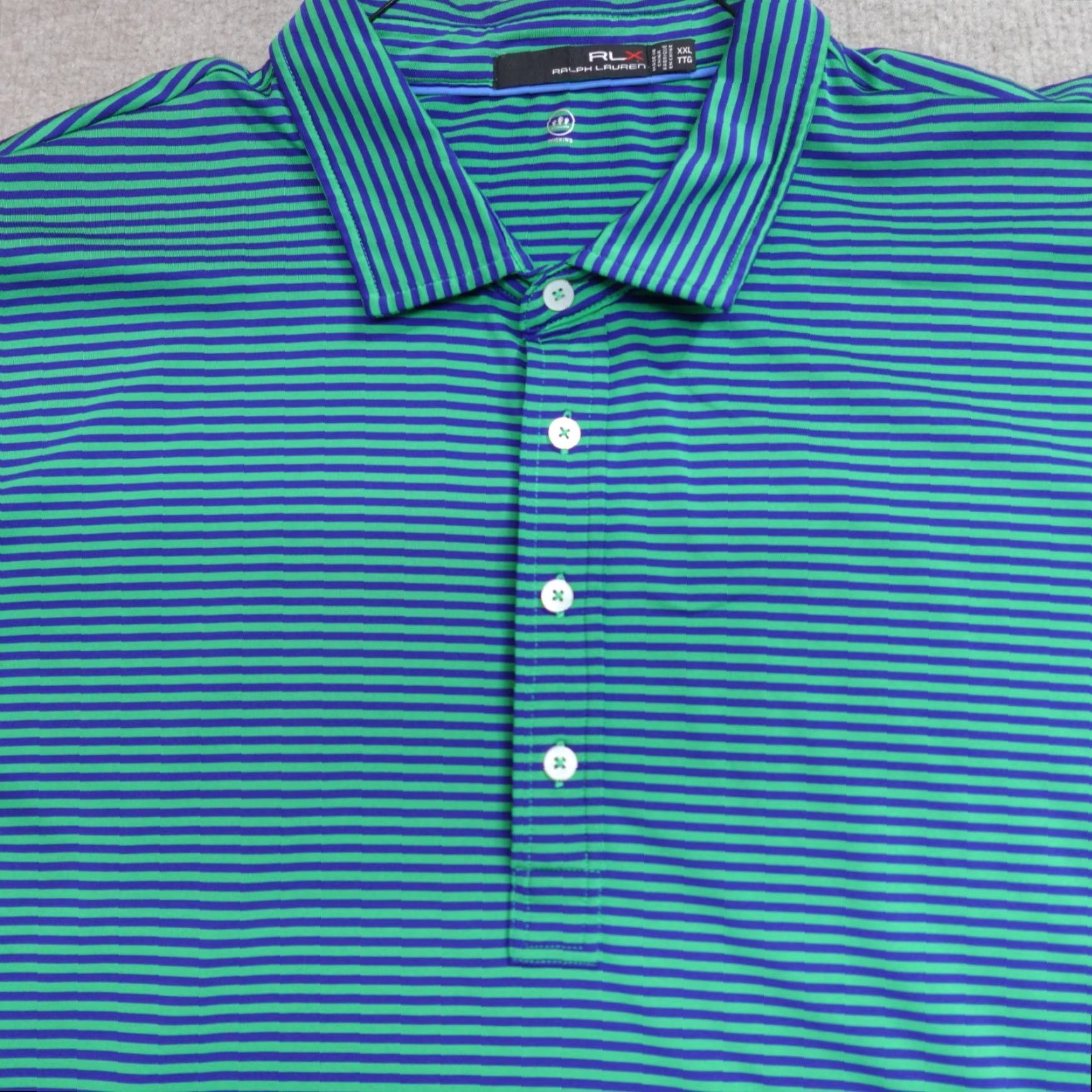 RLX Ralph Lauren VINTAGE RLX Ralph Lauren Polo Shirt 2XL Blue Green Striped Size US XXL / EU 58 / 5 - 2 Thumbnail