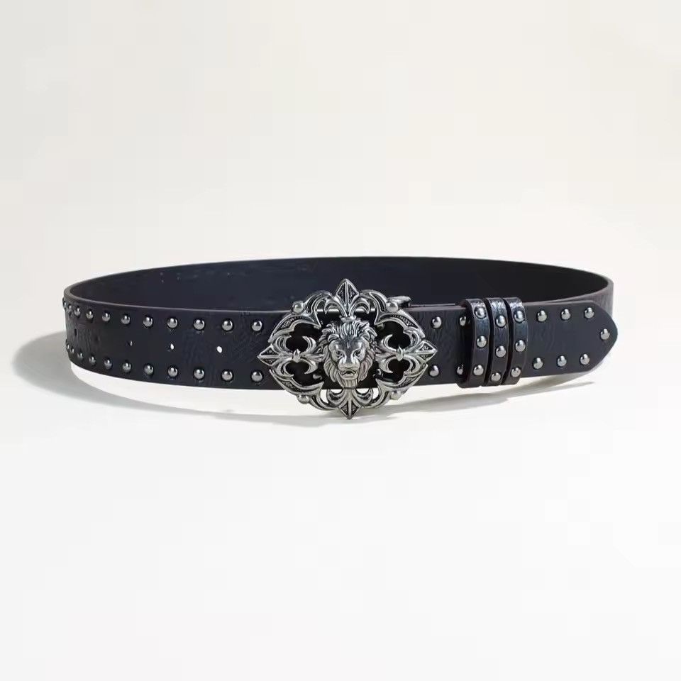 Japanese Brand Gothic Y2K Women Men Lion Studed Pu Leather Belts Size 30 - 2 Thumbnail
