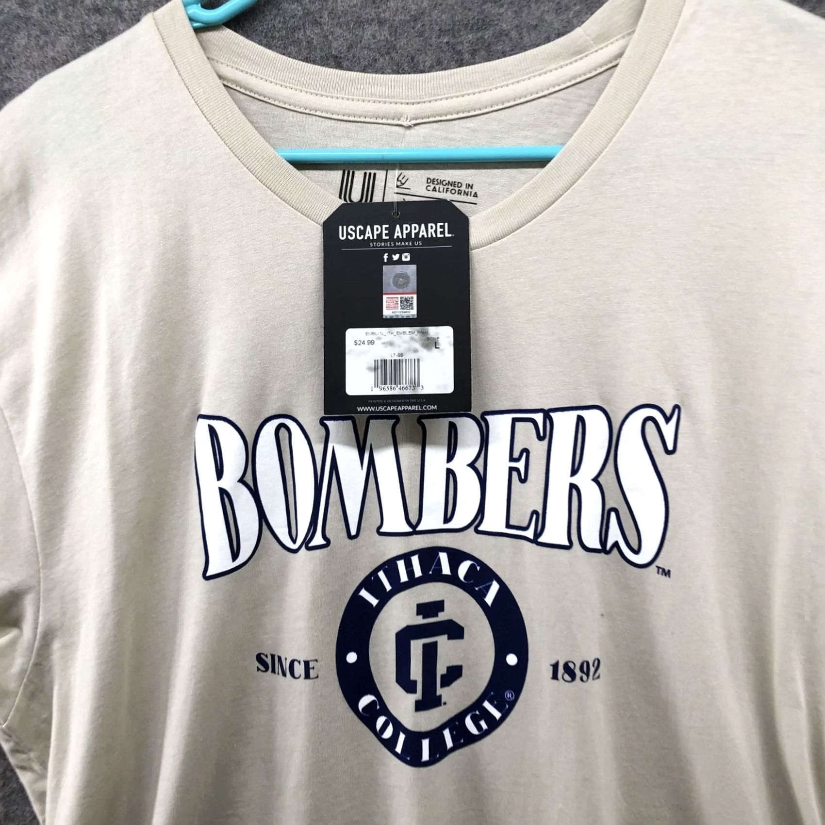 Vintage NWT Ithaca College Bombers T Shirt Mens L Crewneck Short Sleeve Beige Size US L / EU 52-54 / 3 - 3 Thumbnail