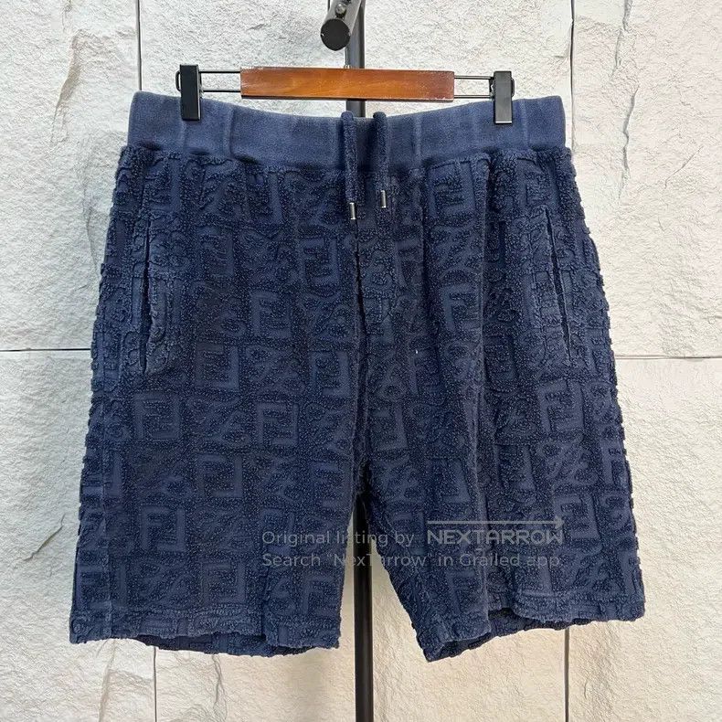 Fendi Fendi Navy Blue Double F Monogrammed Terry Short Pants Size US 36 / EU 52 - 1 Thumbnail