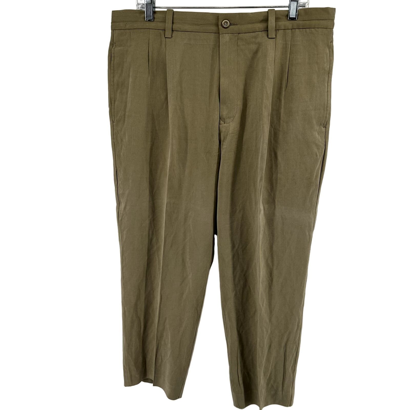 Tommy Bahama Silk Pleated Dress Pants Pockets Khaki 36x32