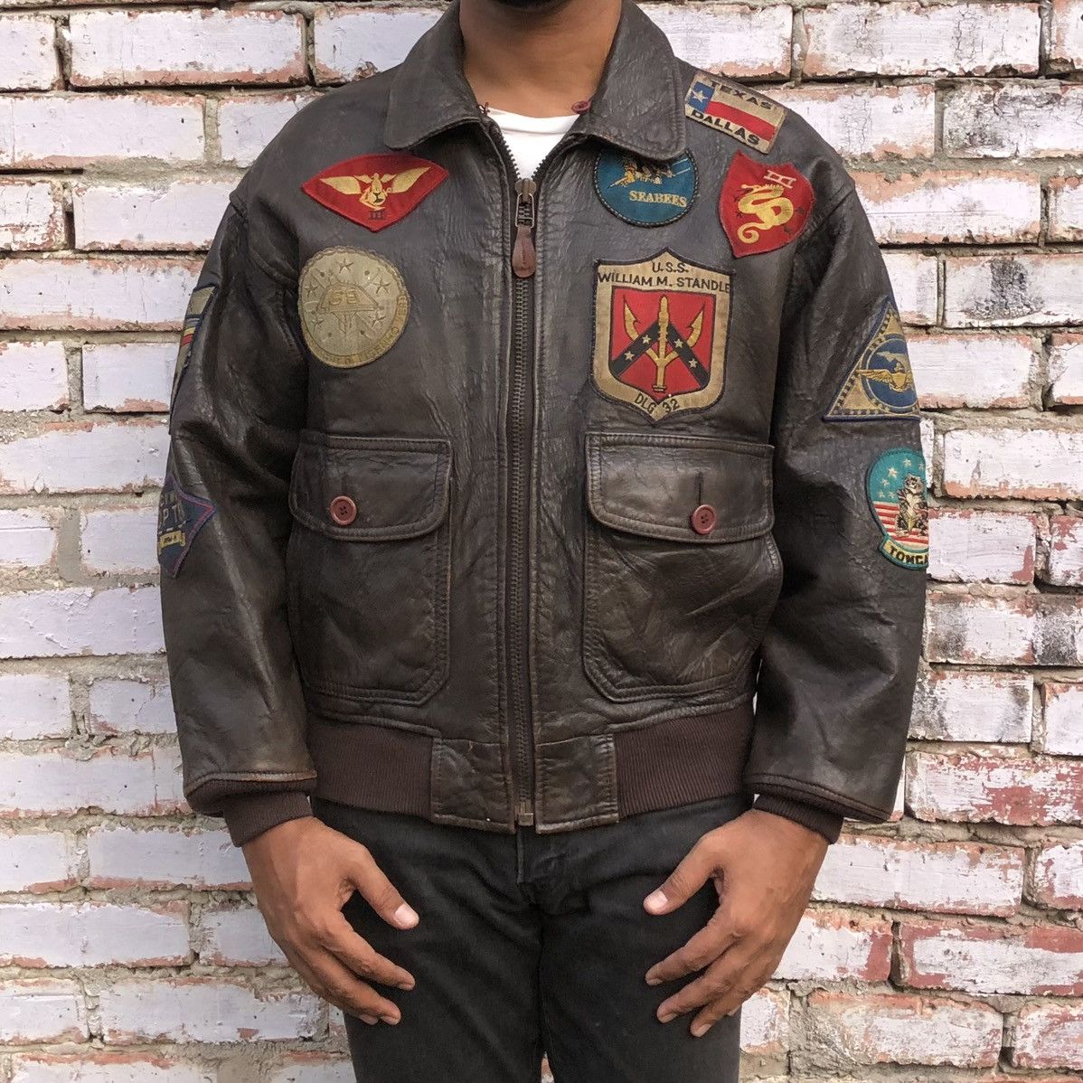 Vintage Avirex Top Gun USS Type G-1 Leather Flight Jacket