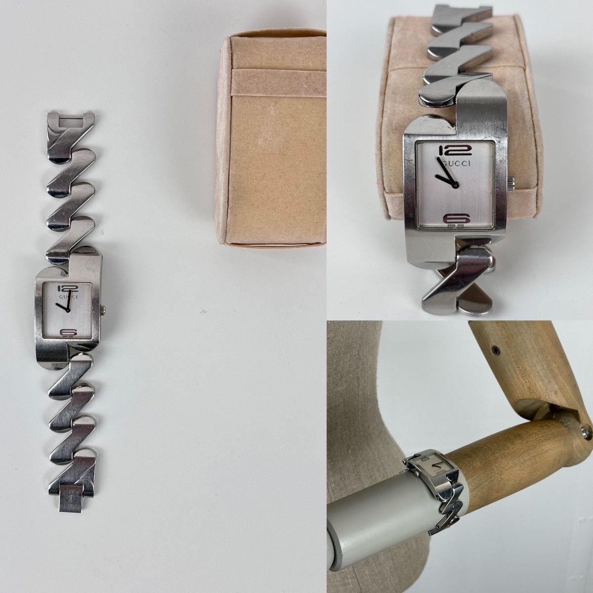 Designer × Gucci × Paolo Gucci RARE 2055G Swiss Made Stainless Steel ZigZag Bracelet Quartz Wristwatch Size ONE SIZE - 1 Thumbnail