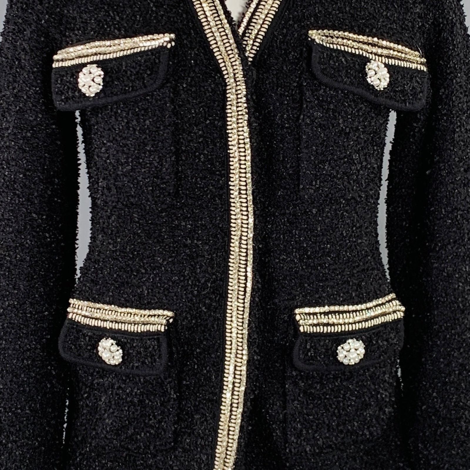 Self-Portrait S Black Silver White Polyamide Blend Knit Cardigan Size S / US 4 / IT 40 - 2 Thumbnail