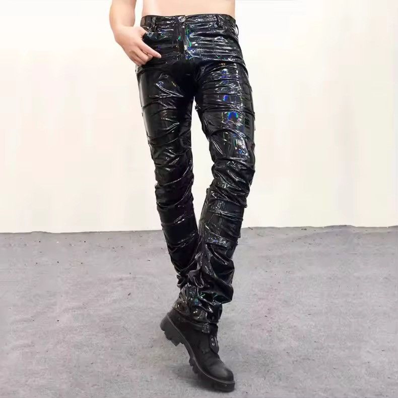Leather Cool Black Holographic Shiny Reflective Stretchy pu Leather Size US 35 - 13 Thumbnail