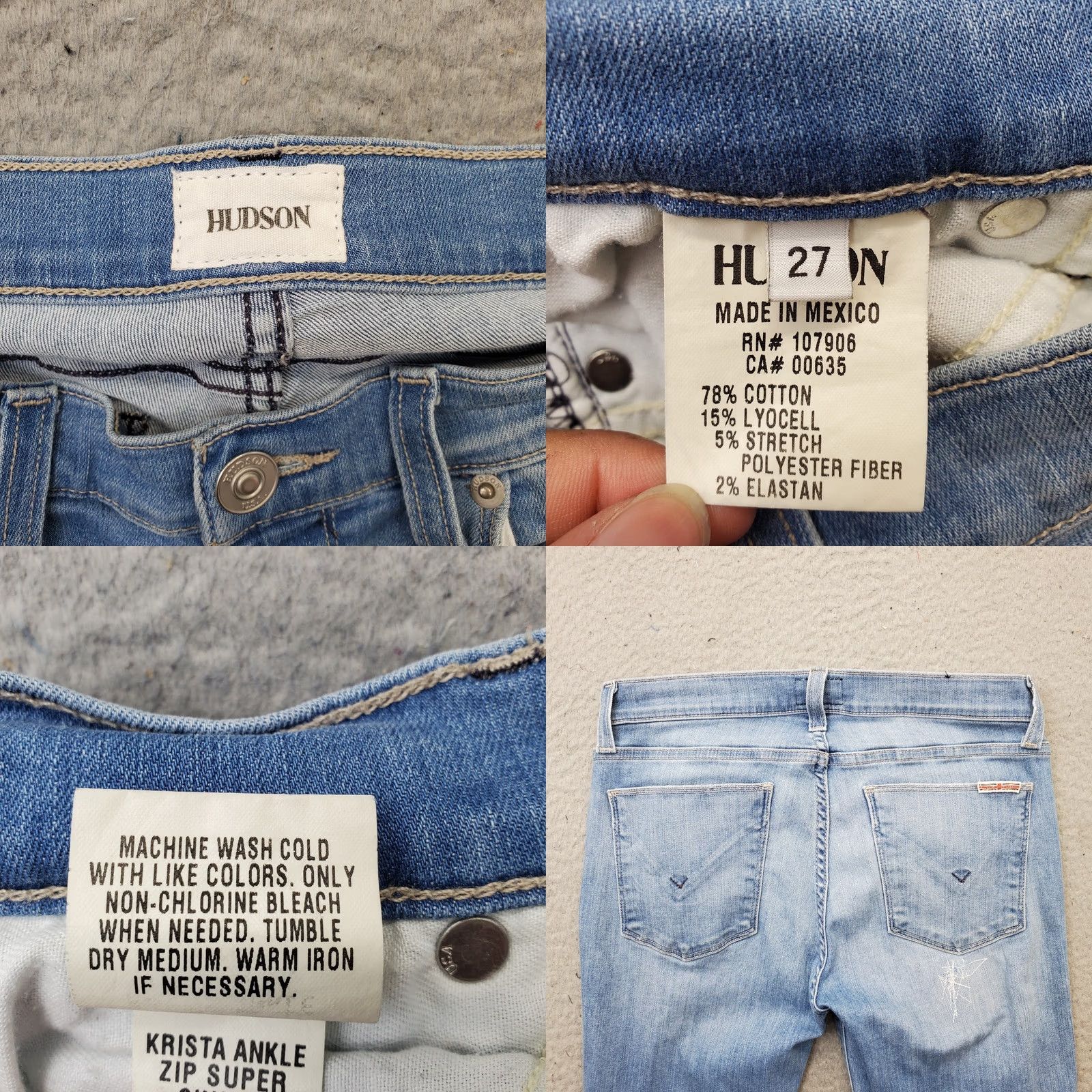 Hudson Hudson Jeans Womens 27 Blue Denim Distressed Comfort Krista Ankle Zip Skinny Leg Size 27" / US 4 / IT 40 - 8 Thumbnail