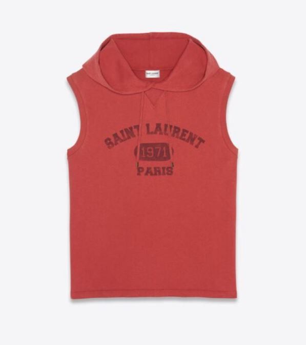 image of Oc11Z0124 Saint Laurent Paris 1971 Sleeveless Hoodie In Red, Men's (Size Small)
