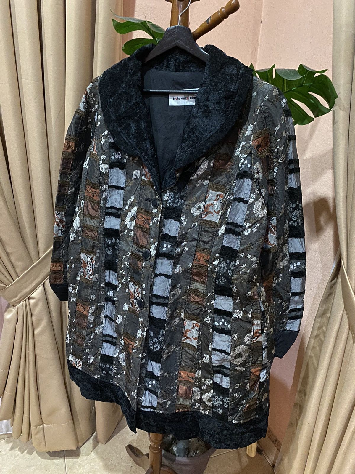 Japanese Brand Trois Onze Cinq Patchwork Velvet-Collared Jacket - Unique Size L / US 10 / IT 46 - 2 Thumbnail