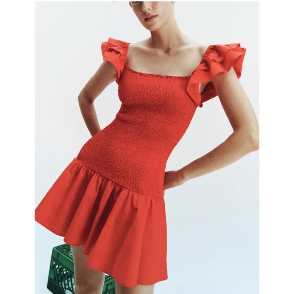 fitted lace wedding dress The Red Boat Neck High Waisted Mini Dress - Boat  Neck Sleeveless A