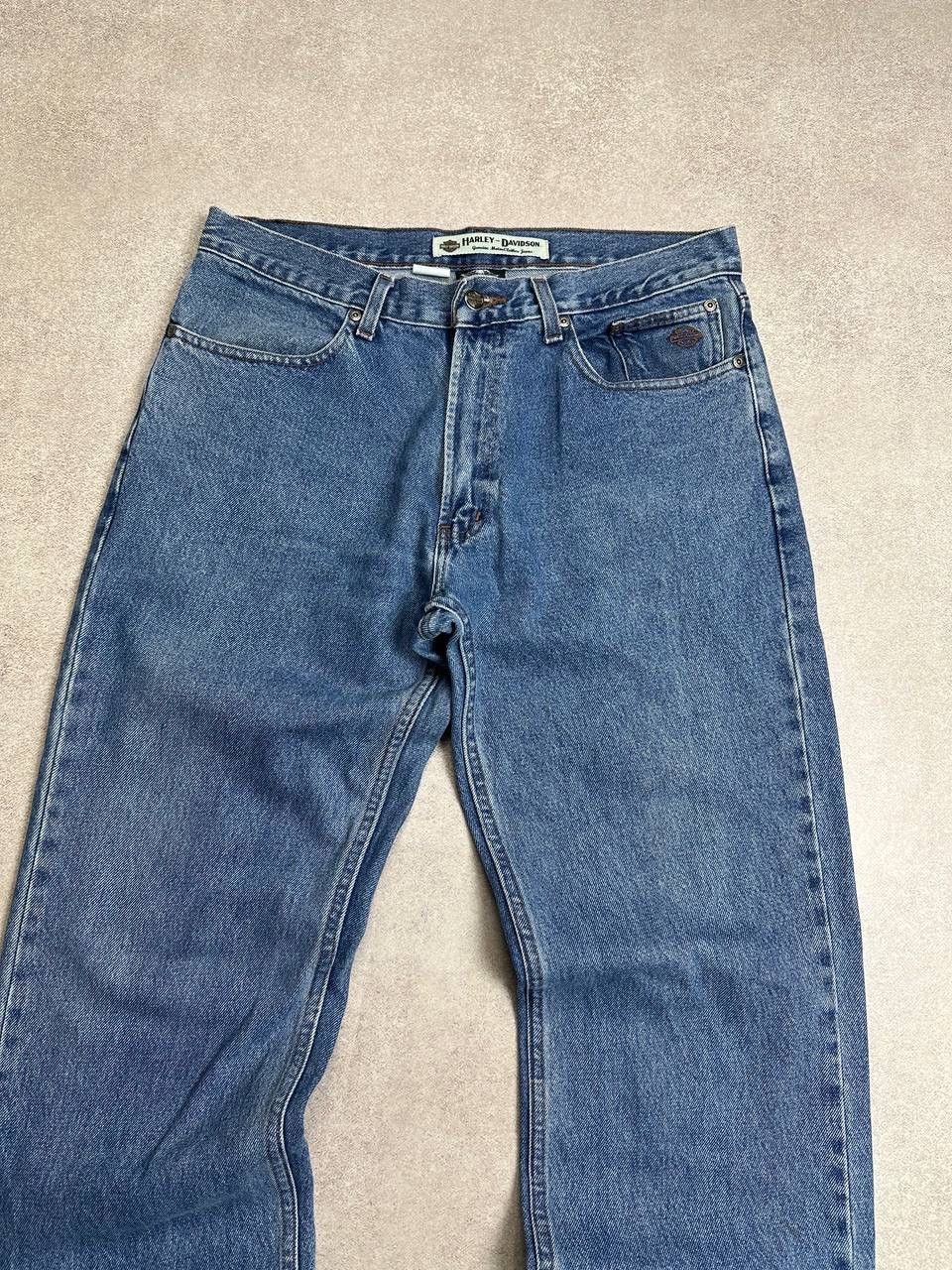 Harley Davidson VINTAGE HARLEY DAVIDSON Washed Denim Relaxed Moto JEANS Size US 33 - 3 Thumbnail