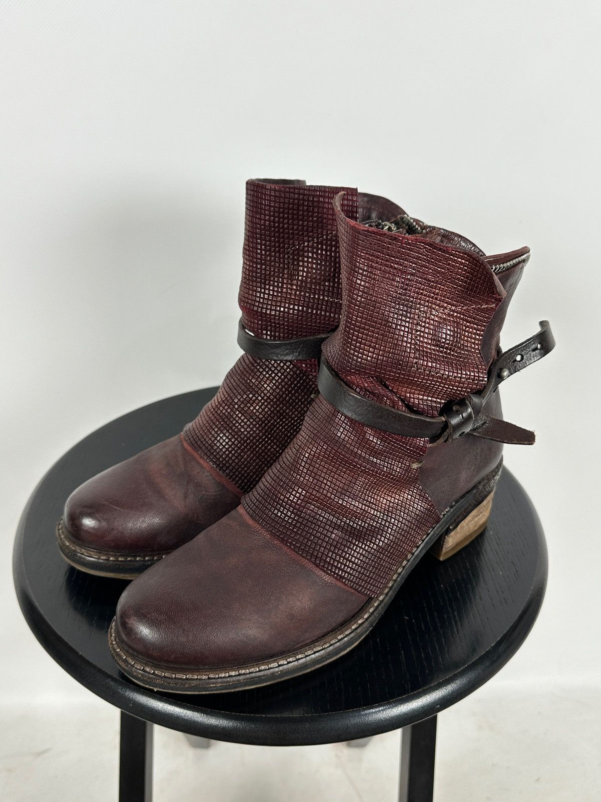 A.S.98 A.S.98. Airstep Burgundy Leather Biker Ankle Boho Boots Size US 9 / IT 39 - 3 Thumbnail
