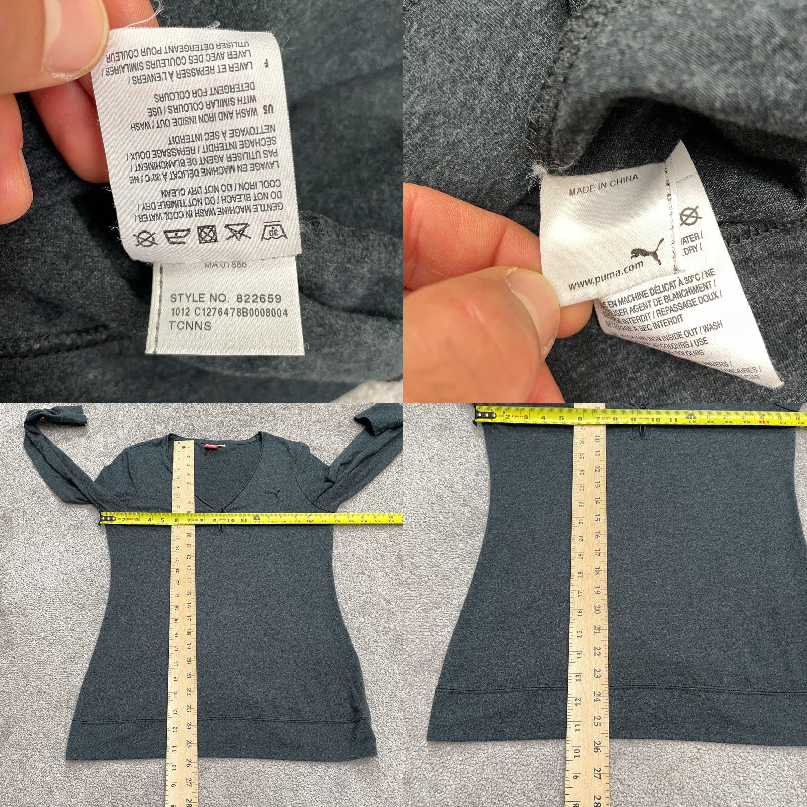Puma PUMA Sports Lifestyle Long Sleeve Shirt Womens Medium Dark Gray V-Neck Casual Size M / US 6-8 / IT 42-44 - 8 Thumbnail