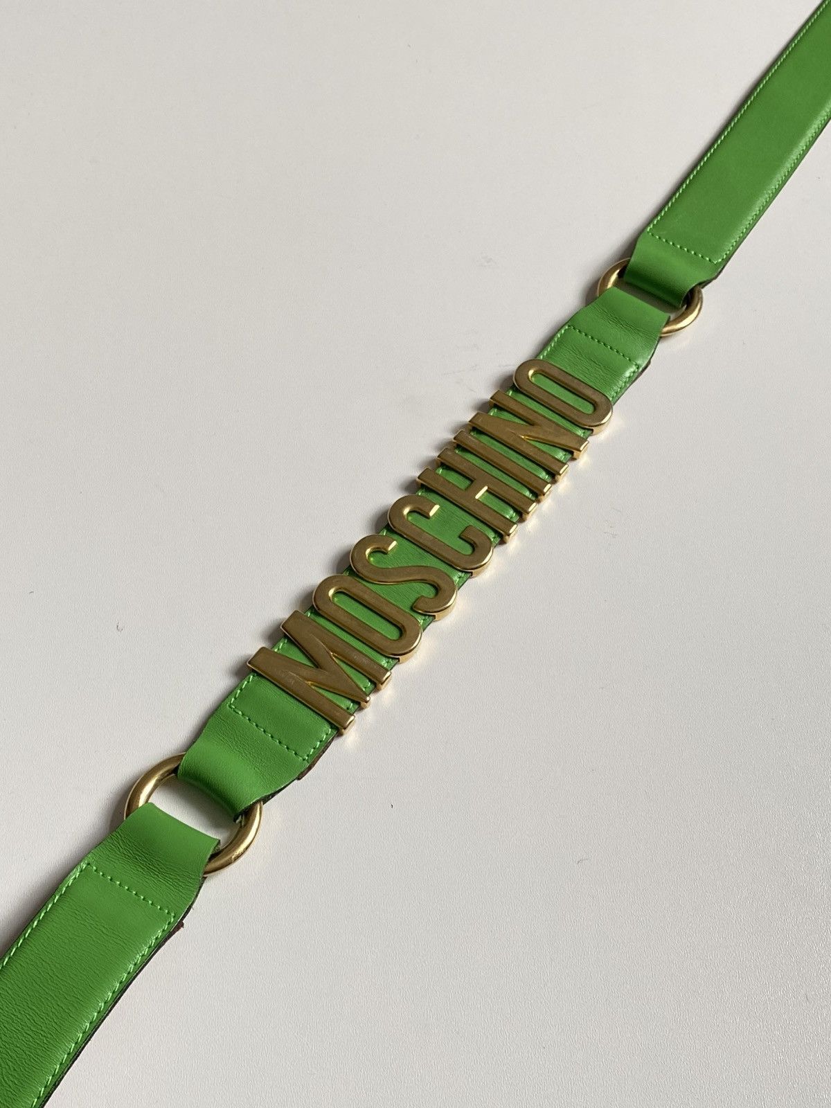 Moschino Moschino Logo Leather Belt Green Gold Logo Size ONE SIZE - 3 Thumbnail