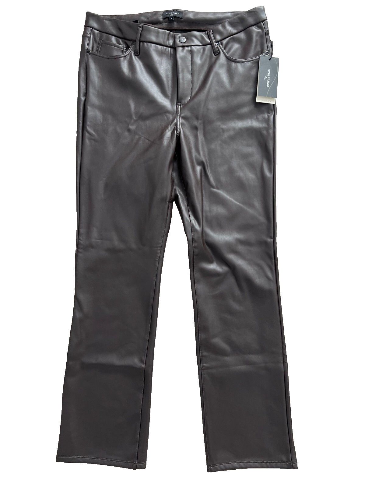 NYDJ NYDJ Marilyn Faux Leather Straight Leg Pants in Cordovan 14 Size 36" / US 14 / IT 50 - 4 Thumbnail