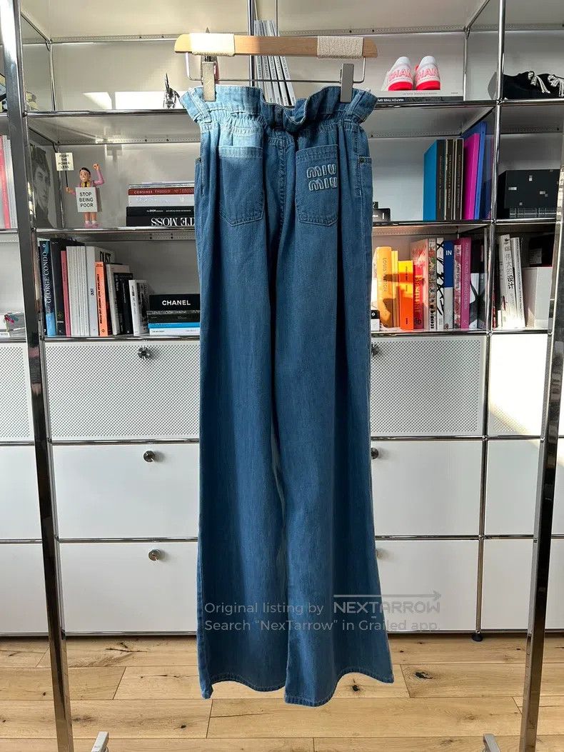 Miu Miu Miu Miu 27 Blue bud waist cotton trousers Size 27" / US 4 / IT 40 - 4 Thumbnail