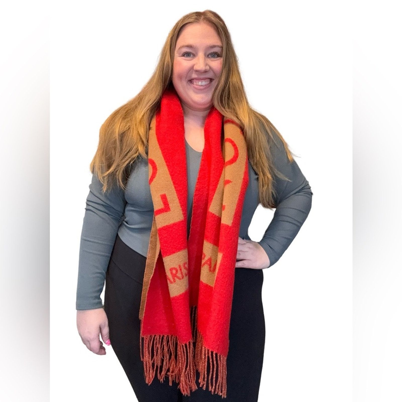 Louis Vuitton Louis Vuitton Red & Camel Double Sided 100% Cashmere Scarf Size ONE SIZE - 2 Thumbnail
