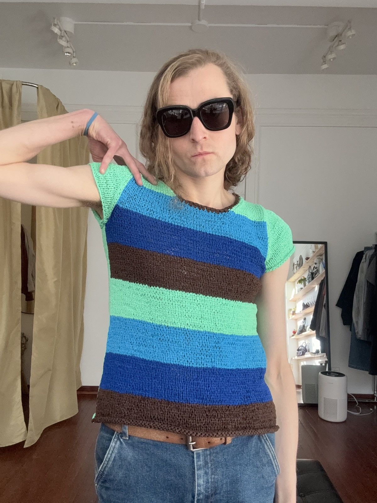 Pleats Please Issey Miyake Pleats Pleats Striped Crotchet Knit Short Sleeve Top Size M / US 6-8 / IT 42-44 - 14 Thumbnail
