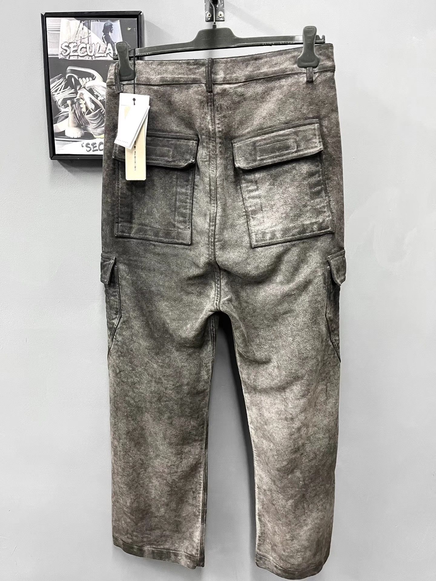 Rick Owens Rick Owens Dark Grey Washed Fleece Cargo Pants K34 Size US 31 - 7 Thumbnail