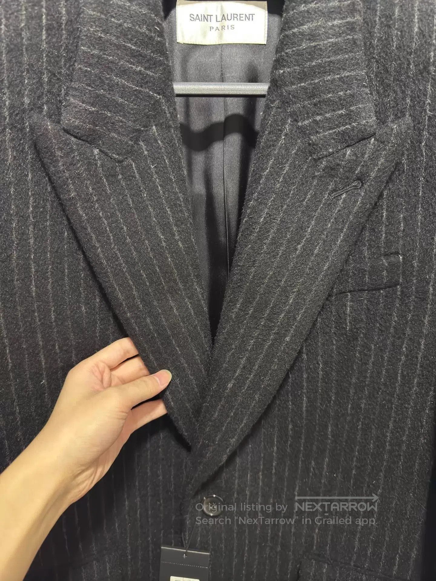 Saint Laurent Paris Black Pinstriped Long Coat Size L. Size US L / EU 52-54 / 3 - 3 Thumbnail