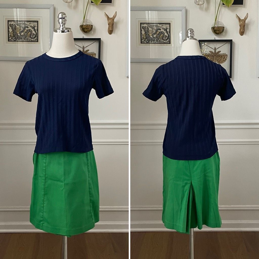 Vintage Vintage 2pc Vintage 70s A-Line Mini Skort Navy Short Sleeve Size 22" - 1 Thumbnail