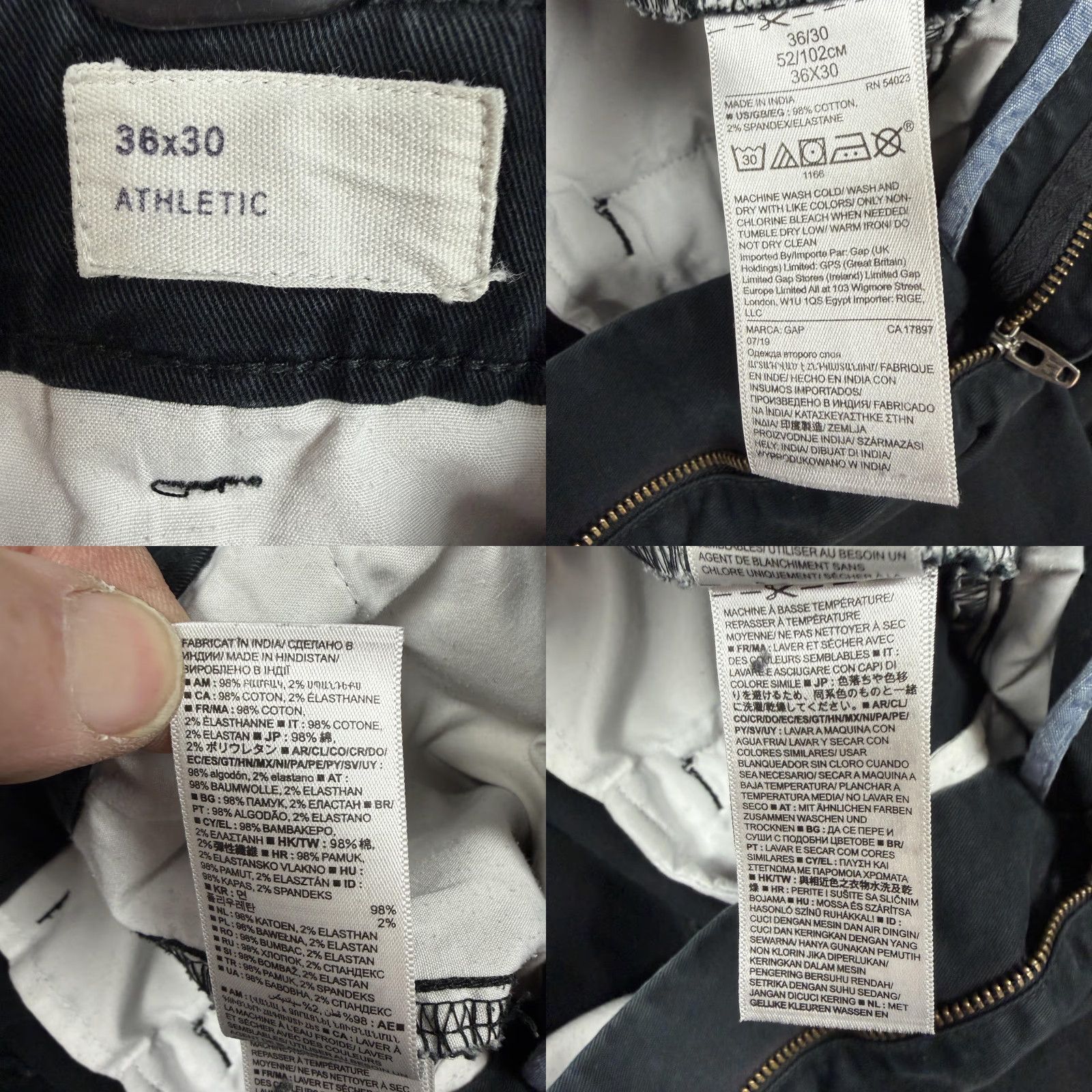 Gap Gap Essential Khaki Pants Mens Size 36x28.5 Black Athletic Stretch Chino Office Slim Tapered Flat Front Zip Button Pocket Size US 36 / EU 52 - 8 Thumbnail